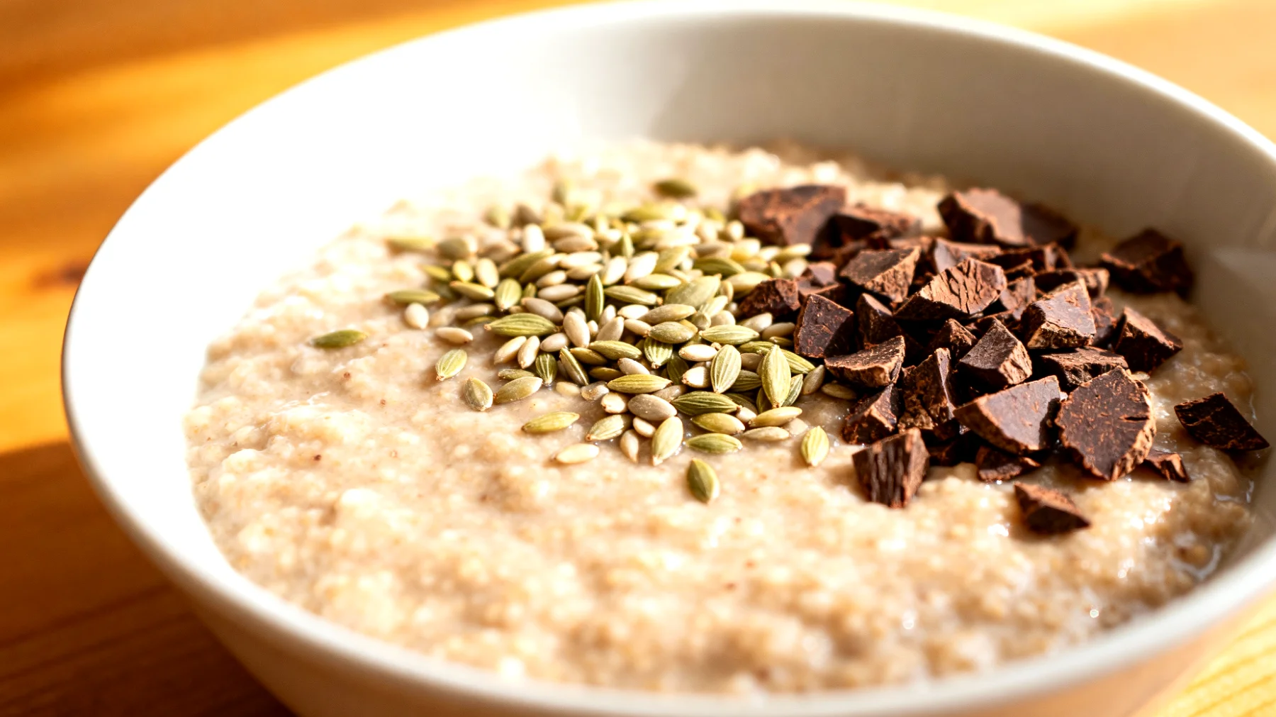 Amaranth-Porridge mit Hanfsamen und Kakao-Nibs"