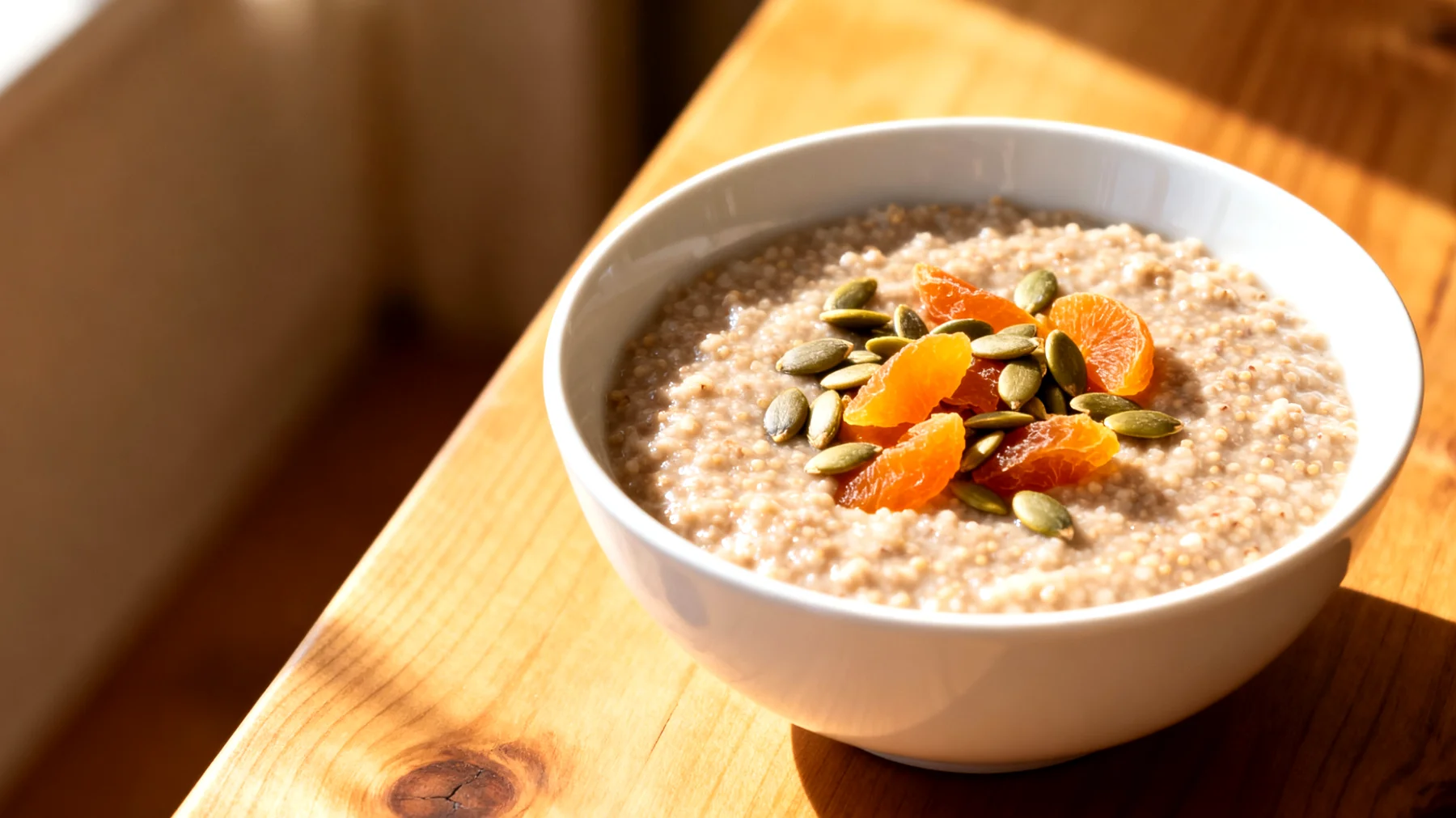 Amaranth-Porridge mit Kürbiskernen und Aprikosen"