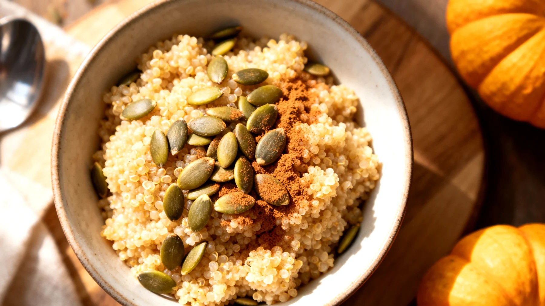 Amaranth-Quinoa-Bowl mit Kürbiskernen und Zimt"