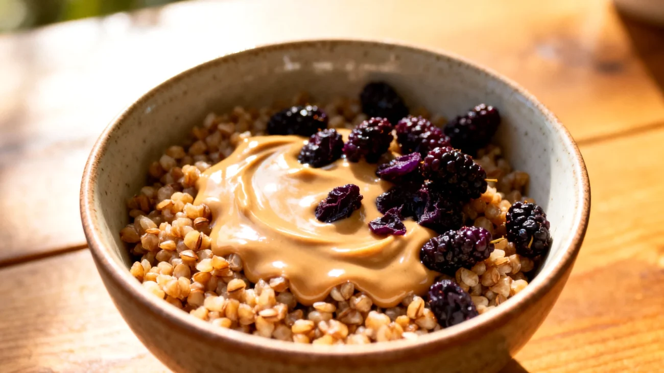 Buchweizen-Porridge mit Tahini und getrockneten Maulbeeren"