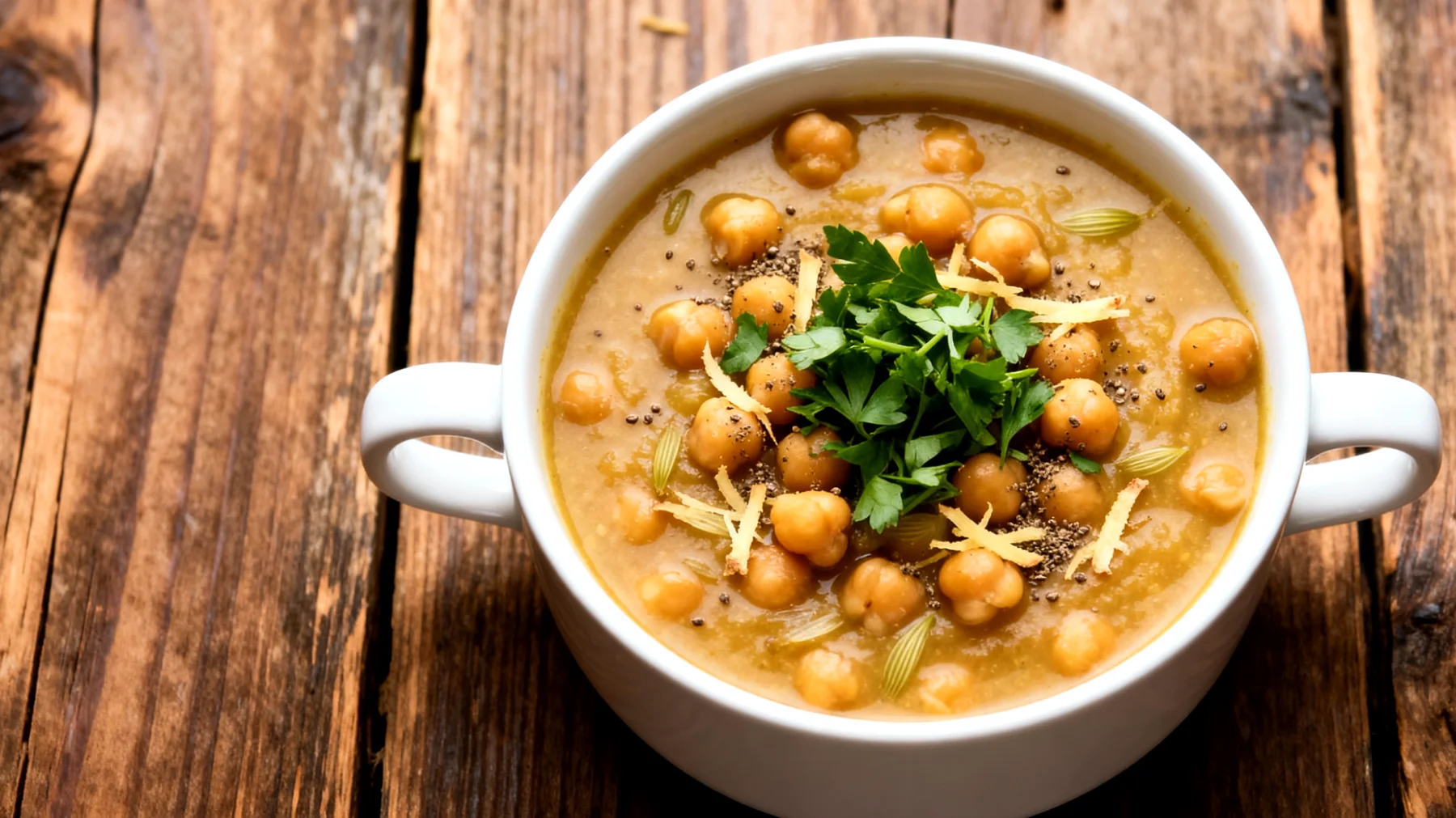 Fenchel-Kichererbsen-Suppe mit Ingwer und Kümmel"