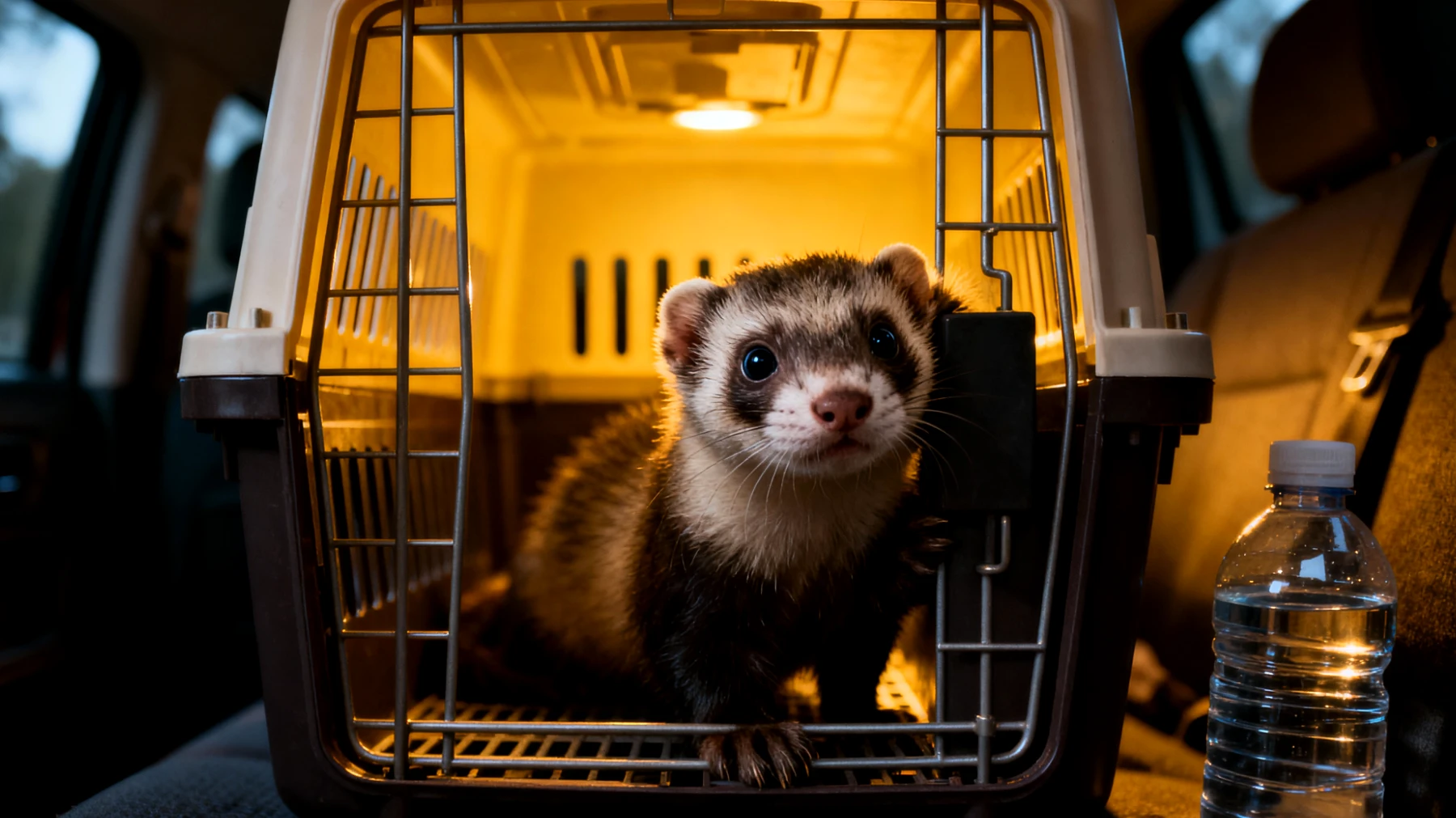 Frettchen leiden während Reisen häufig unter Stress und Unruhe aufgrund der ungewohnten Umgebung, Transportbedingungen und fehlender gewohnter Rückzugsorte, was zu Angst, Dehydrierung und gesundheitlichen Problemen führen kann"