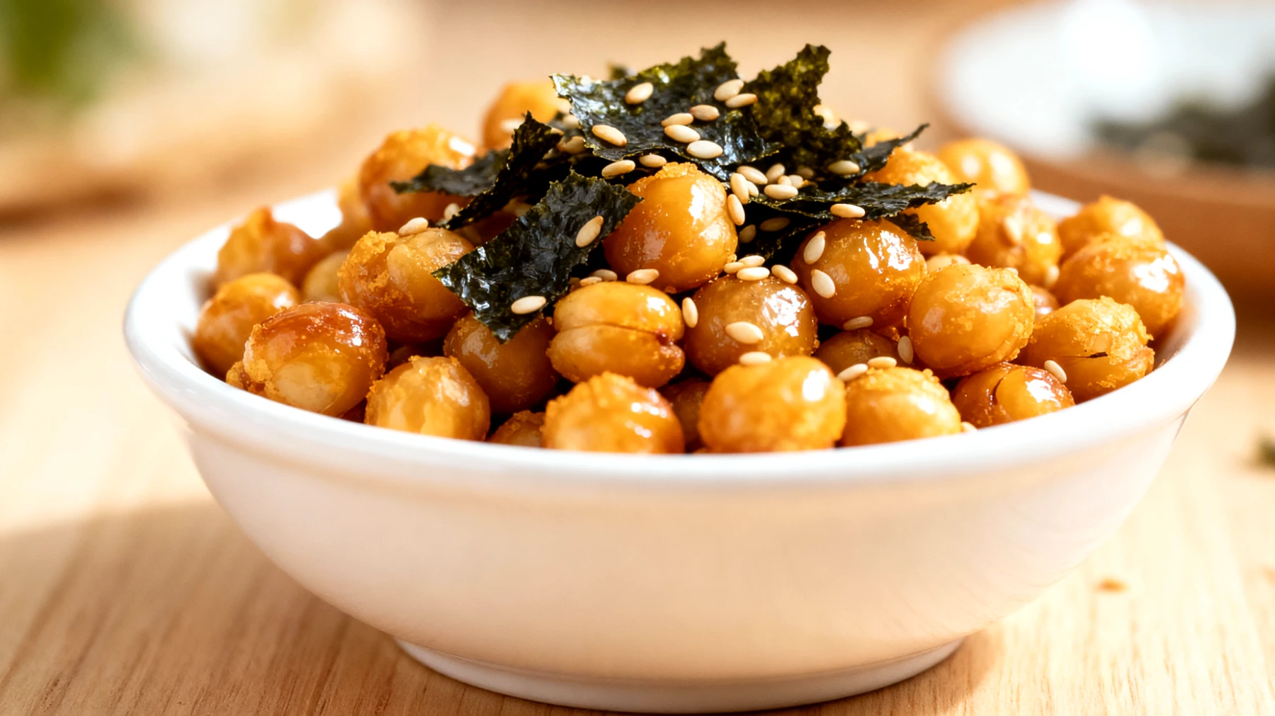 Geröstete Kichererbsen mit Nori-Algen und Sesam"
