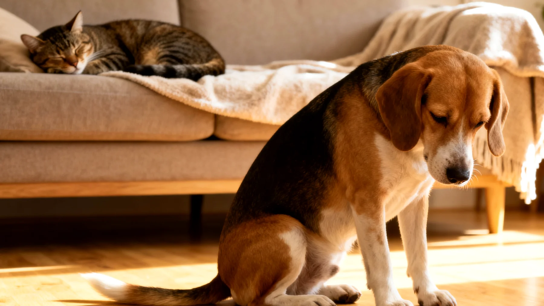 Hunde langweilen sich oft, wenn andere Tiere im Haushalt weniger aktiv sind oder nicht zum gemeinsamen Spiel bereit sind, was zu Frustration und unerwünschtem Verhalten führen kann"