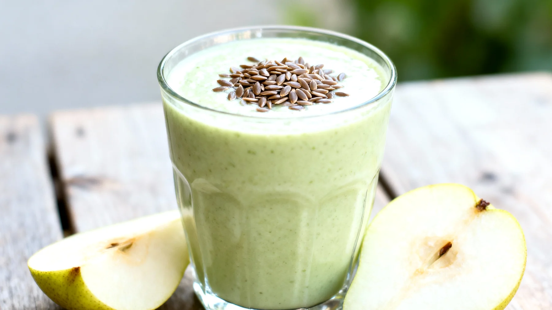 Löwenzahn-Birnen-Smoothie mit Leinsamen"