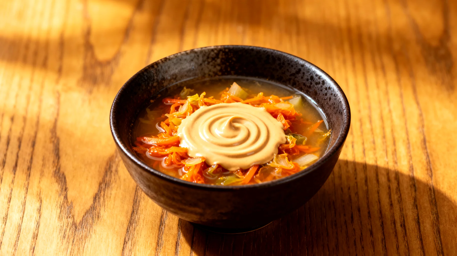 Miso-Suppe mit fermentiertem Gemüse und Tahin"