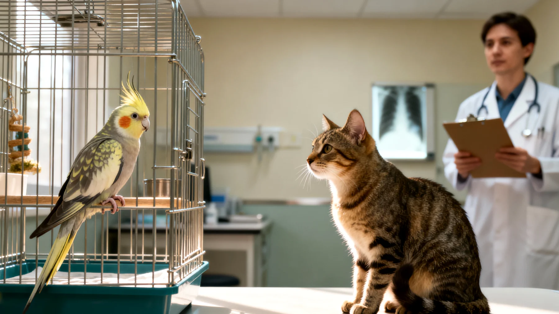 Nymphensittiche benötigen tierärztliche Beratung zur sicheren Vergesellschaftung mit anderen Haustieren, um Stress, Verletzungen oder Krankheitsübertragungen zu vermeiden"