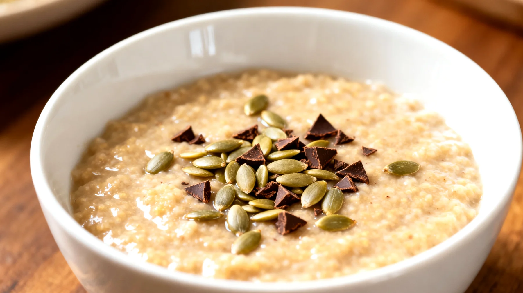 Amaranth-Porridge mit Hanfsamen und Kakao-Nibs"