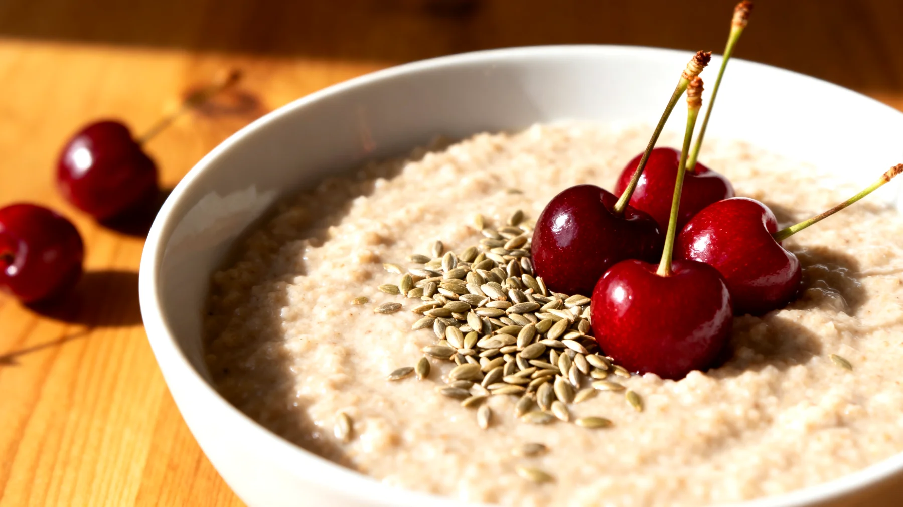 Amaranth-Porridge mit Hanfsamen und Sauerkirschen"