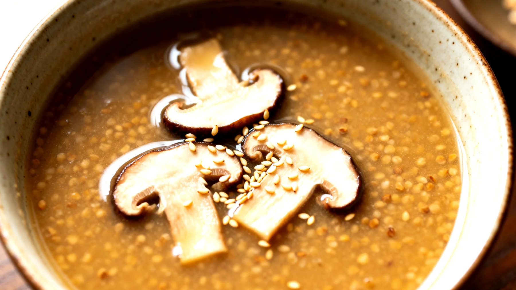 Buchweizen-Miso-Suppe mit Shiitake-Pilzen und Sesam"