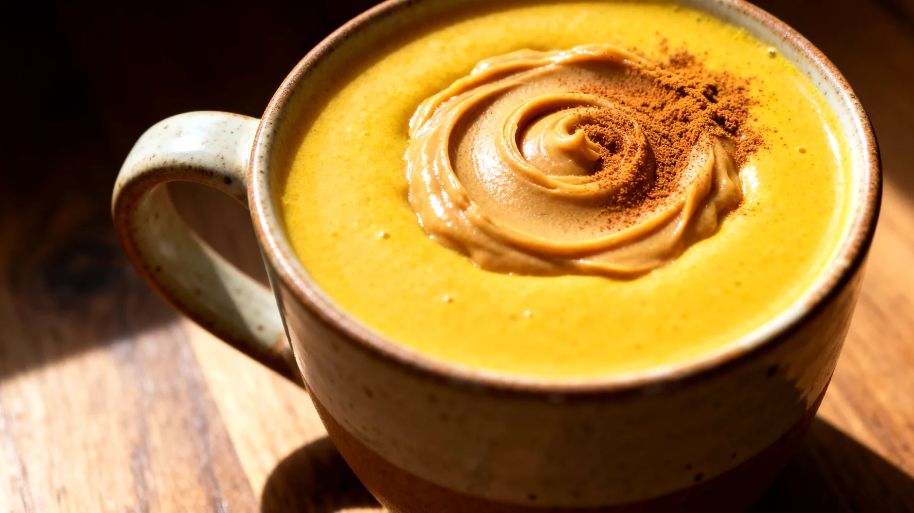 Goldene Milch mit Ashwagandha und Mandelmus (Adaptogener Schlaftrunk)"