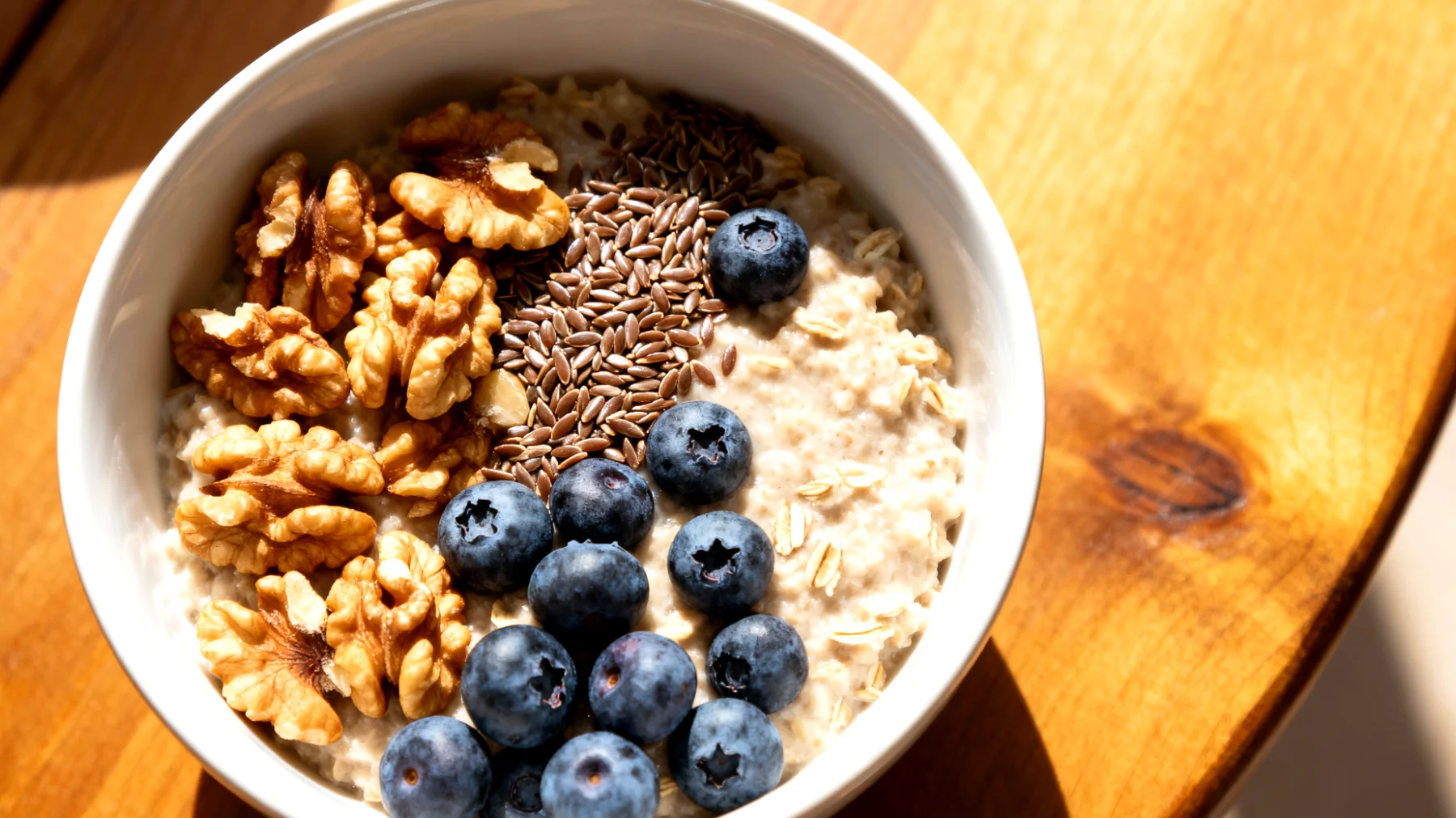 Hafer-Porridge mit Walnüssen, Leinsamen und Blaubeeren"