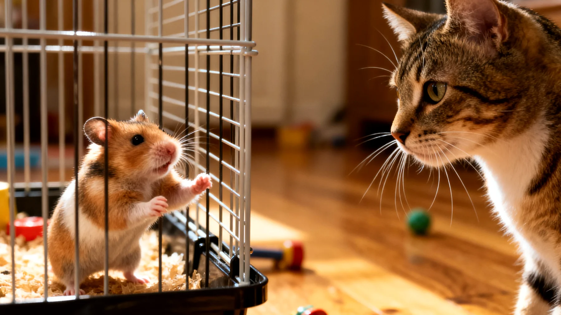 Hamster zeigen territoriales und teilweise aggressives Verhalten gegenüber anderen Tieren im Haushalt, was zu Stress, Konflikten und potenziellen Verletzungen führen kann"