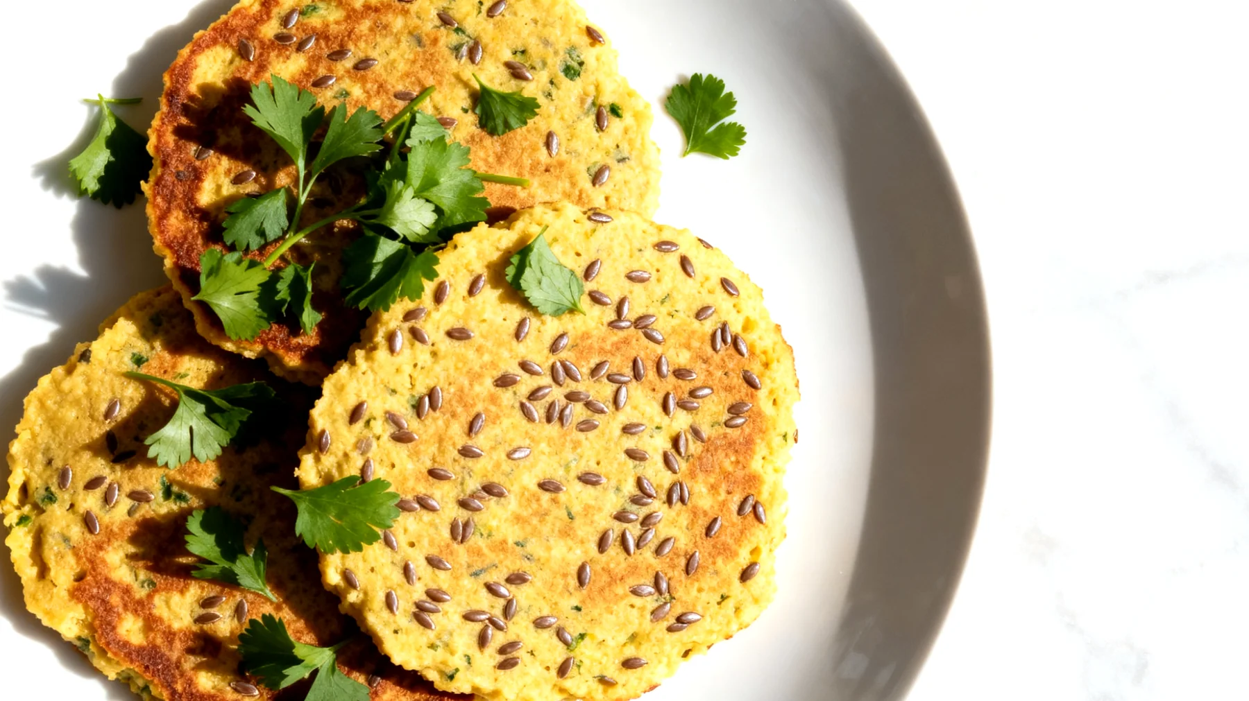 Kichererbsen-Pancakes mit Leinsamen (herzhafte Variante)"